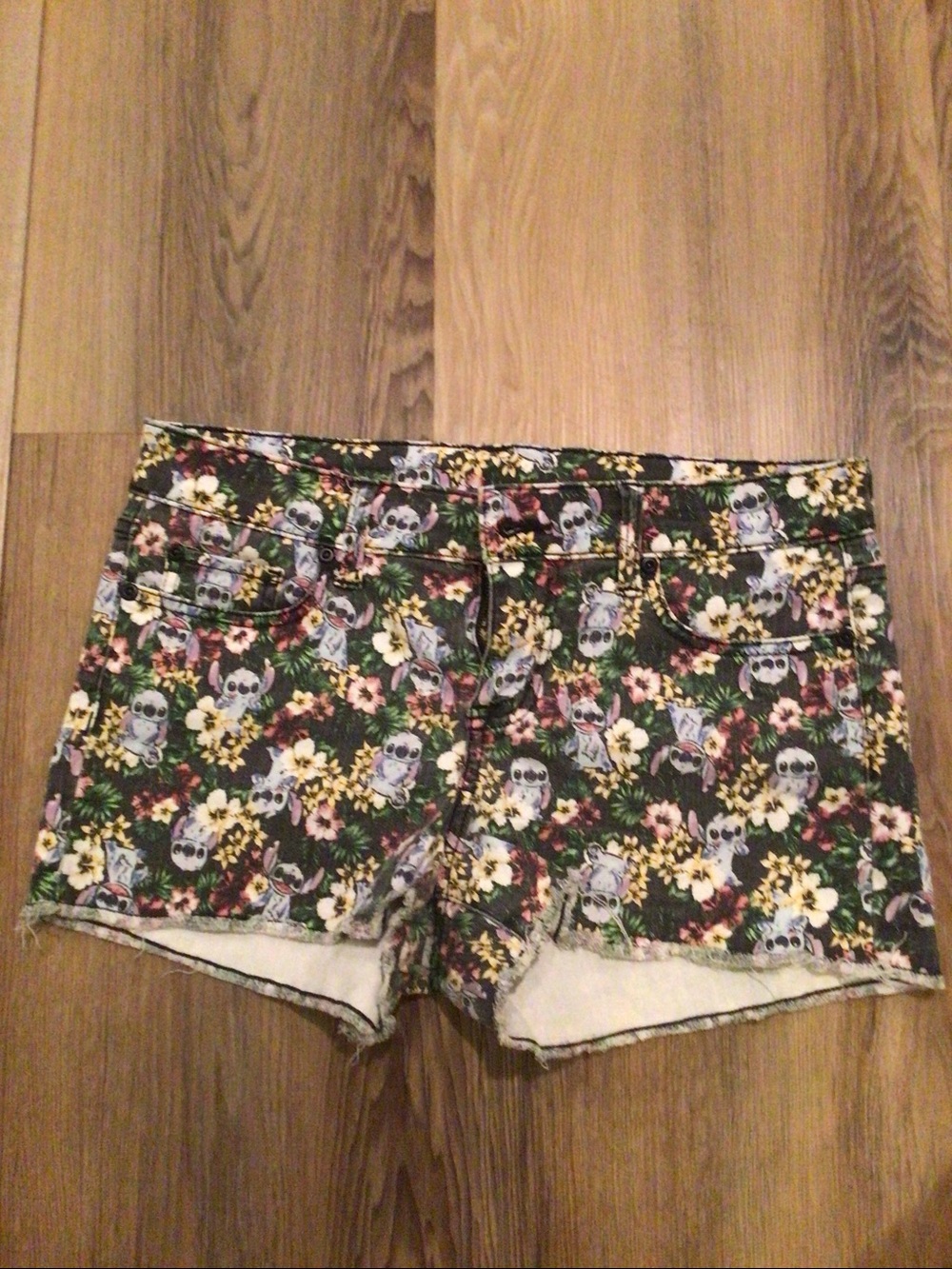 Disney Floral & Character Green Jean Shorts